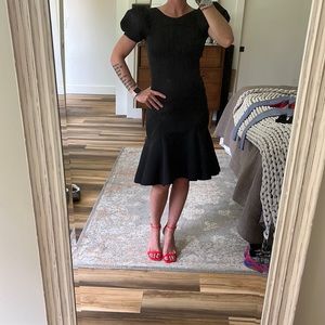 AU‎ x nuuly Black Bodycon Scuba Dress Pouf Sleeves Size Small (P)